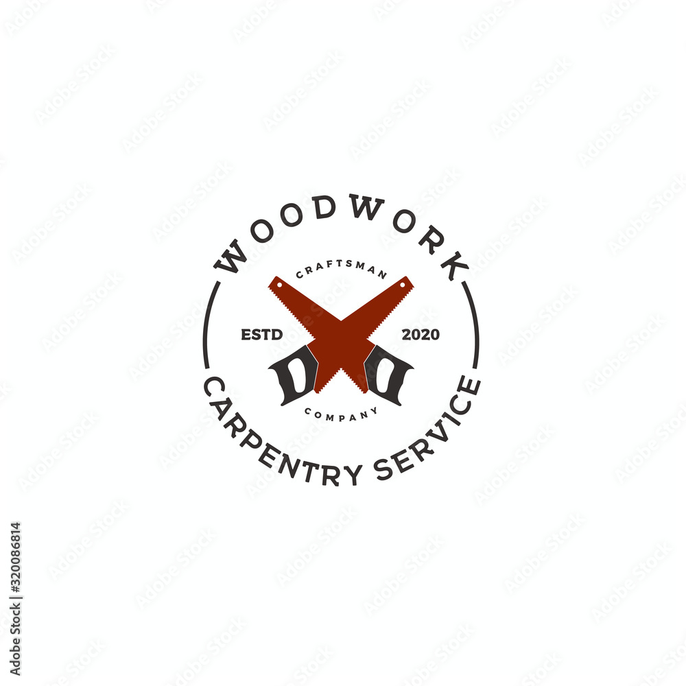vintage crossed saw, carpentry logo design