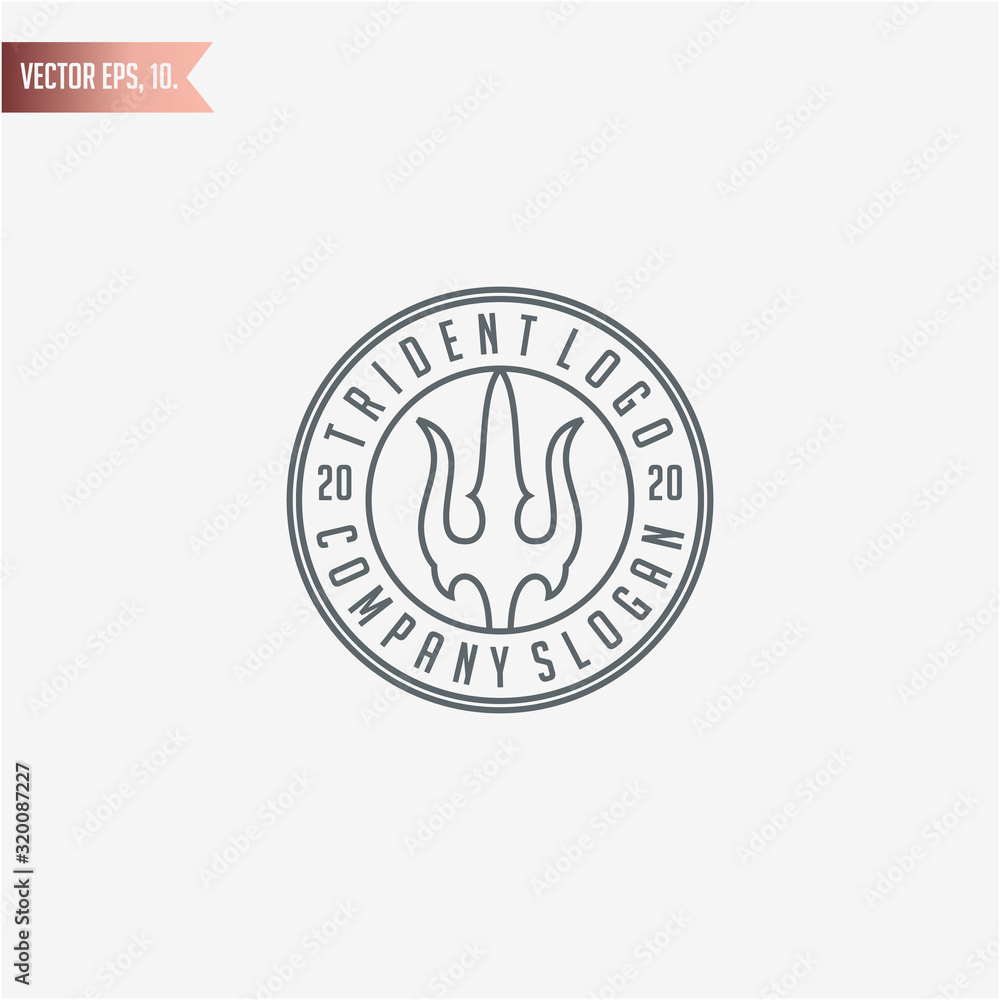 line art badge stamp trident logo design