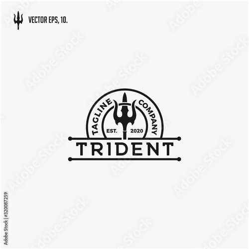 Vintage Trident symbol, Poseidon Neptune God Triton King logo design.