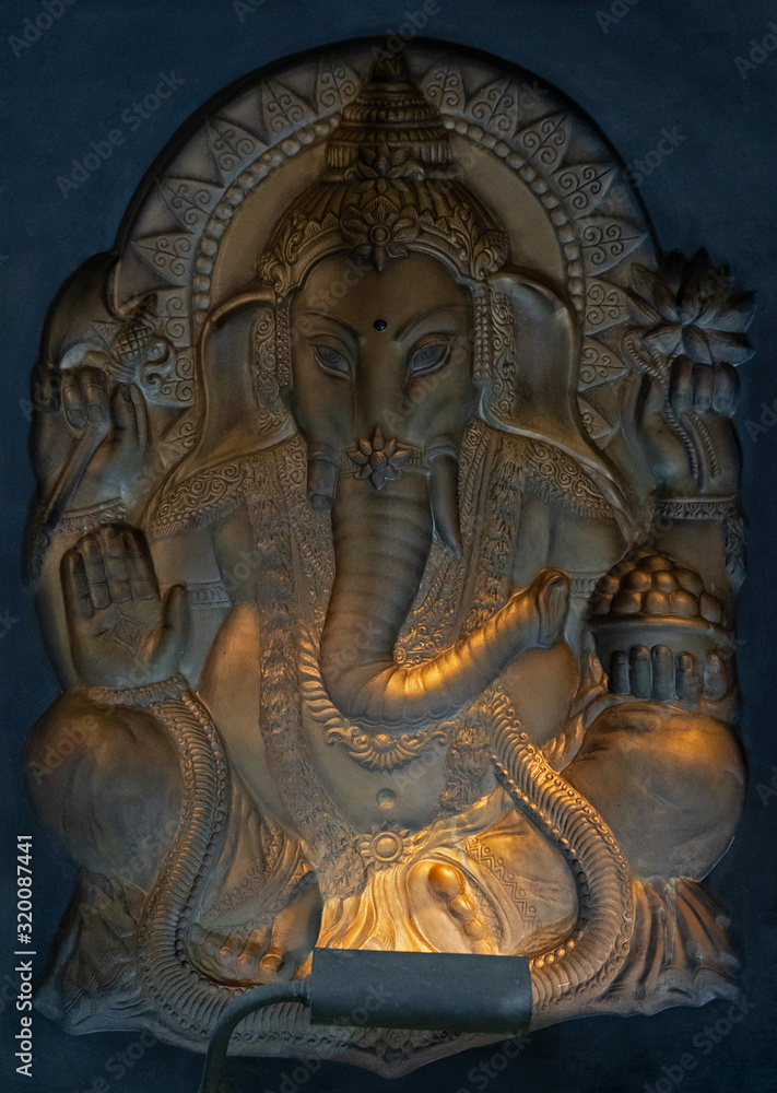 Ganesha deity of the Hindu pantheon. Colombo, Sri Lanka, Gangaramaya Buddhist temple.