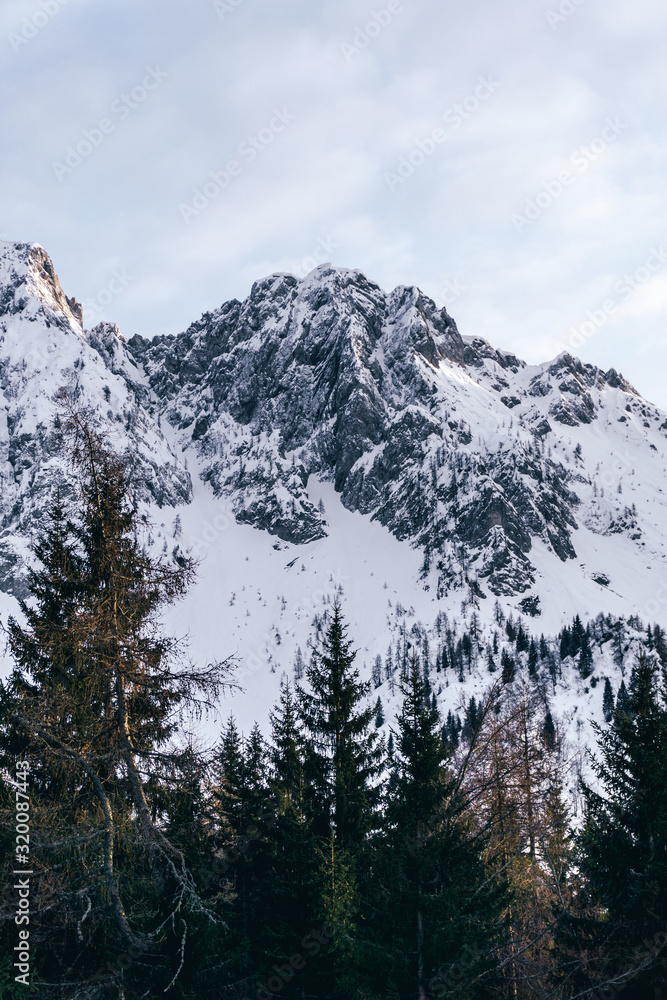 The mountains of the Val di Scalve at sunset, near the town of Schilpario, Italy - January 2020