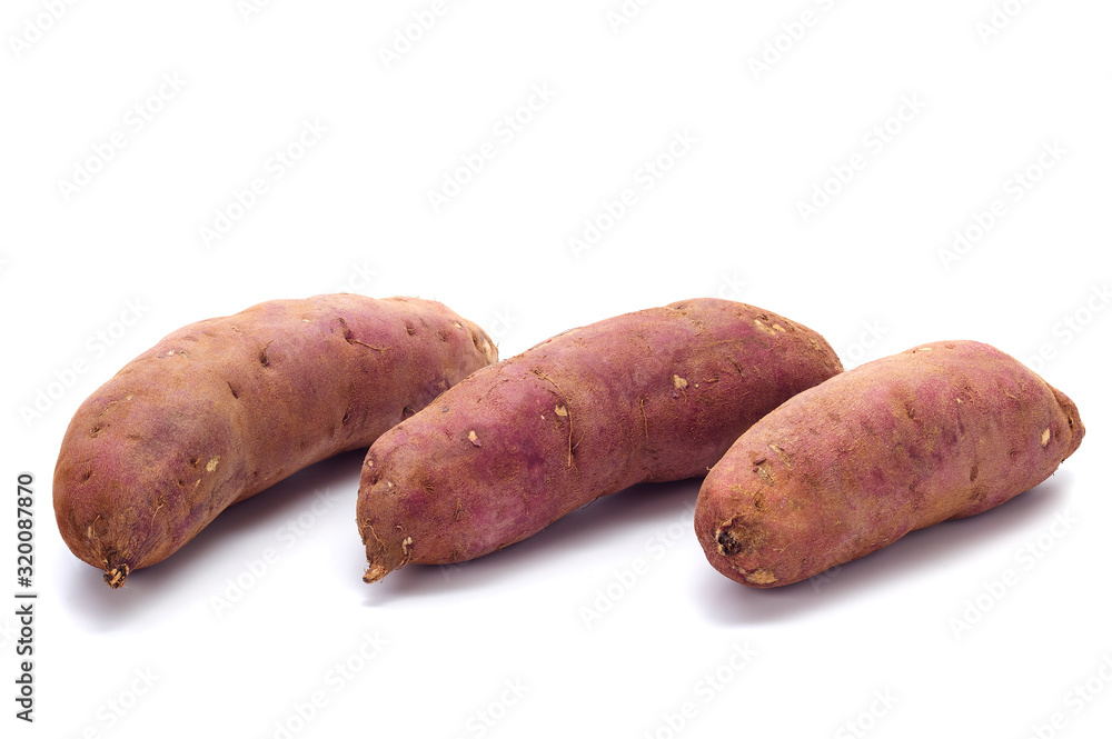 japanese sweet potatoes on white background