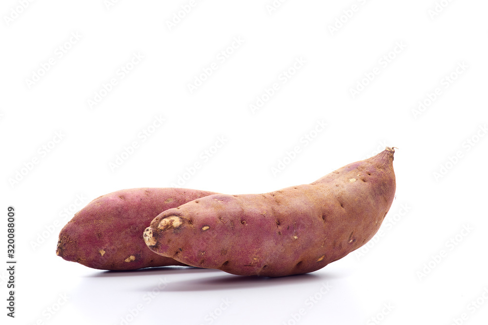japanese sweet potatoes on white background