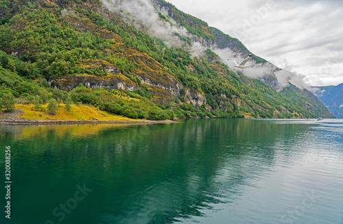 Fjord mountain sea landscape, Sognefjord, Norway