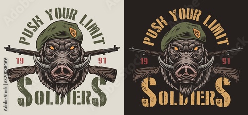 Vintage animal soldier colorful label