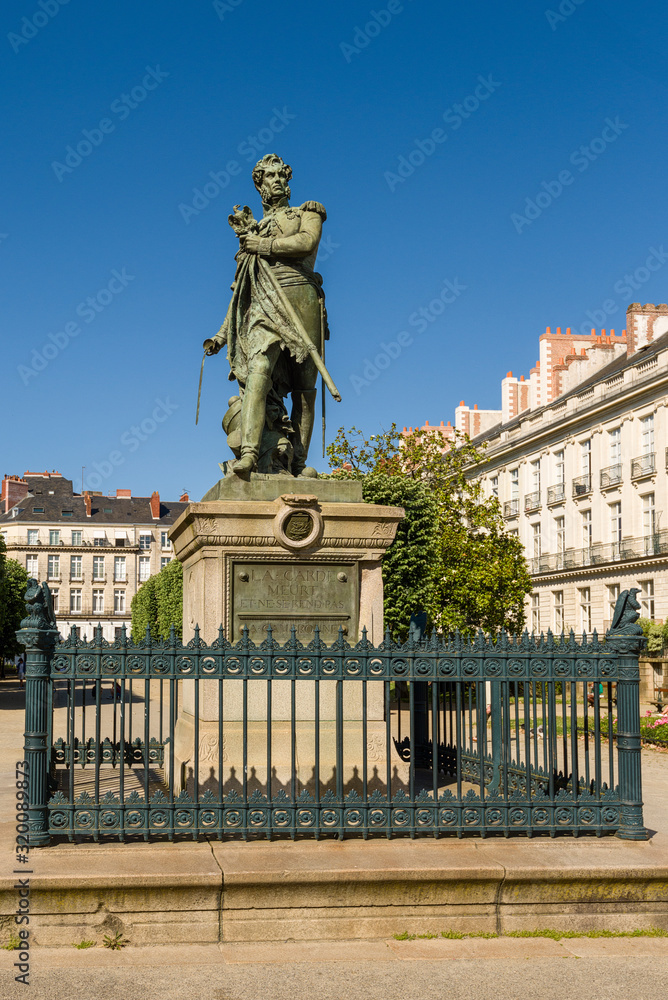 The statue of Pierre Cambronne a military general on the Cours Cambronne square in Nantes, France