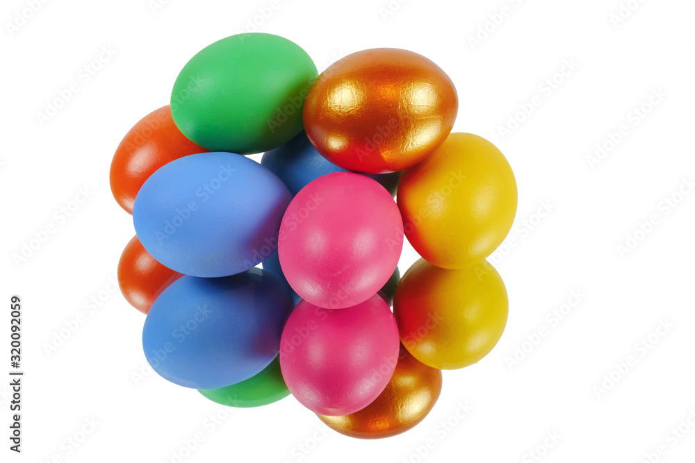 Bunch of colorful Easter eggs reflected on the surface