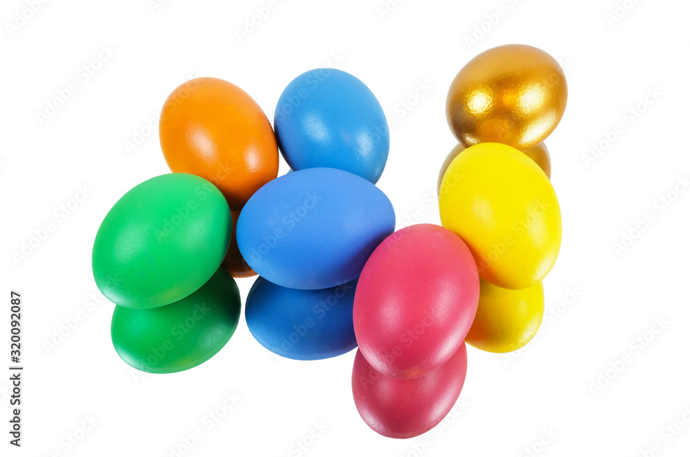 Bunch of colorful Easter eggs reflected on the surface