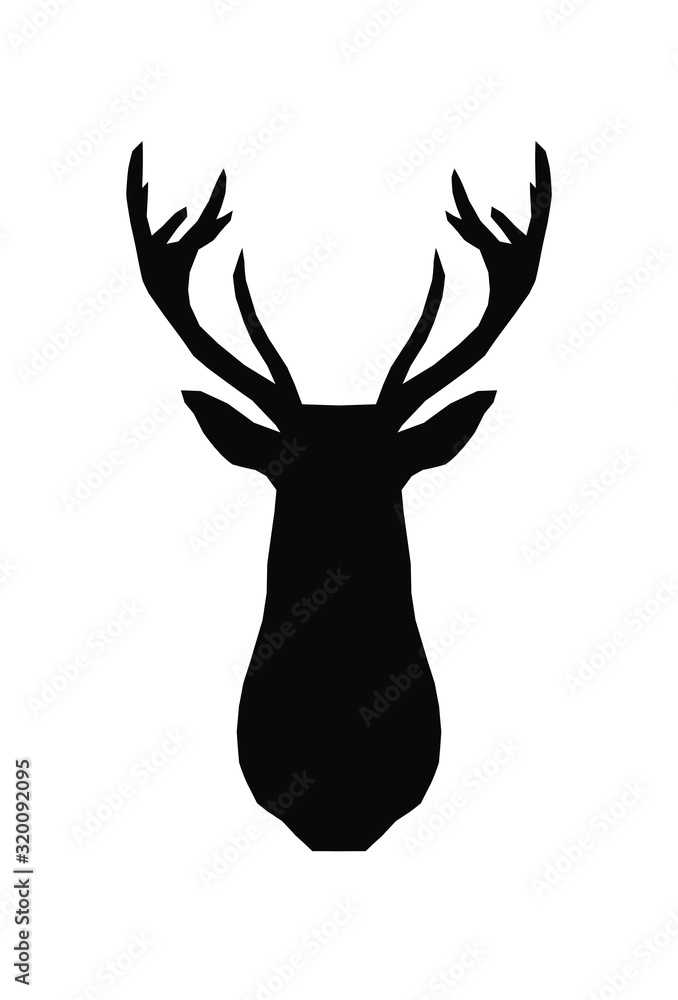 Fototapeta premium Vector black geometric deer head animal silhouette stencil drawing.Stag head and antlers isolated on white background.