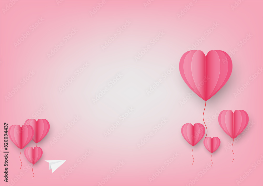 Pink paper cut heart love with white polygon plane on light pink for Valentine's day greeting cards