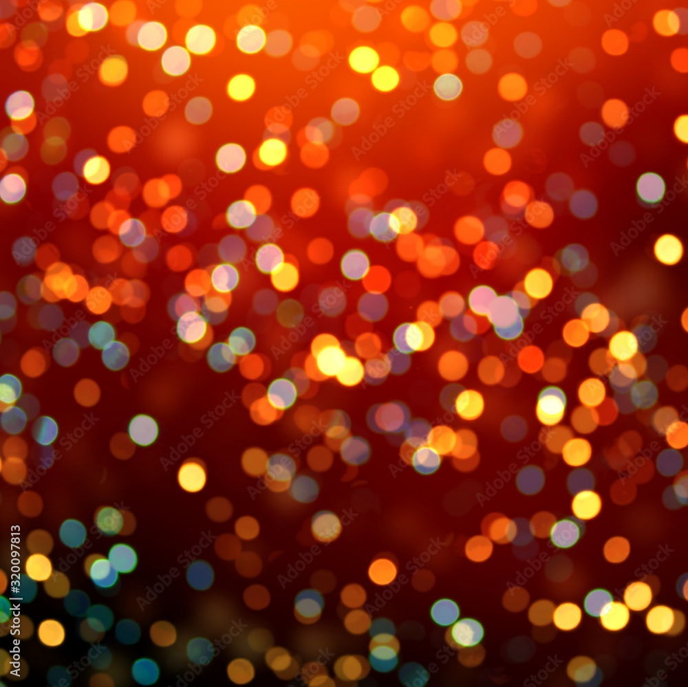 Golden bokeh confetti on dark red background. Festive sparkle shiny template. Lights of garlands pattern. Golden bokeh confetti on dark red background. Festive sparkle shiny template. Lights of garlands pattern.