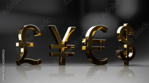 Golden Main Currency Symbols with Workpath - 3D Rendering photo