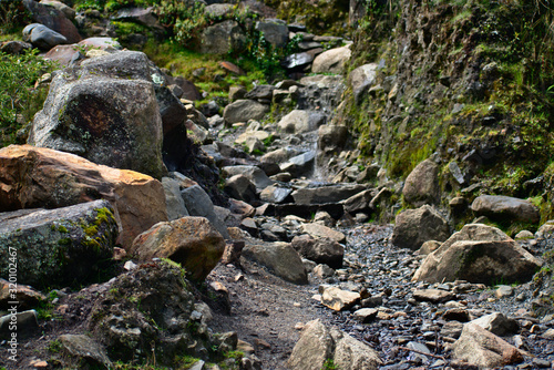 Landscape of a rocky creek path in Huascarán National Park
