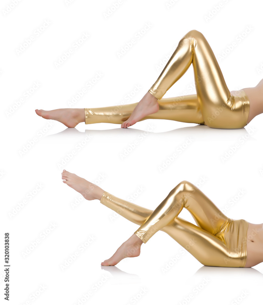 Woman legs with stockings on white Woman legs with stockings on white