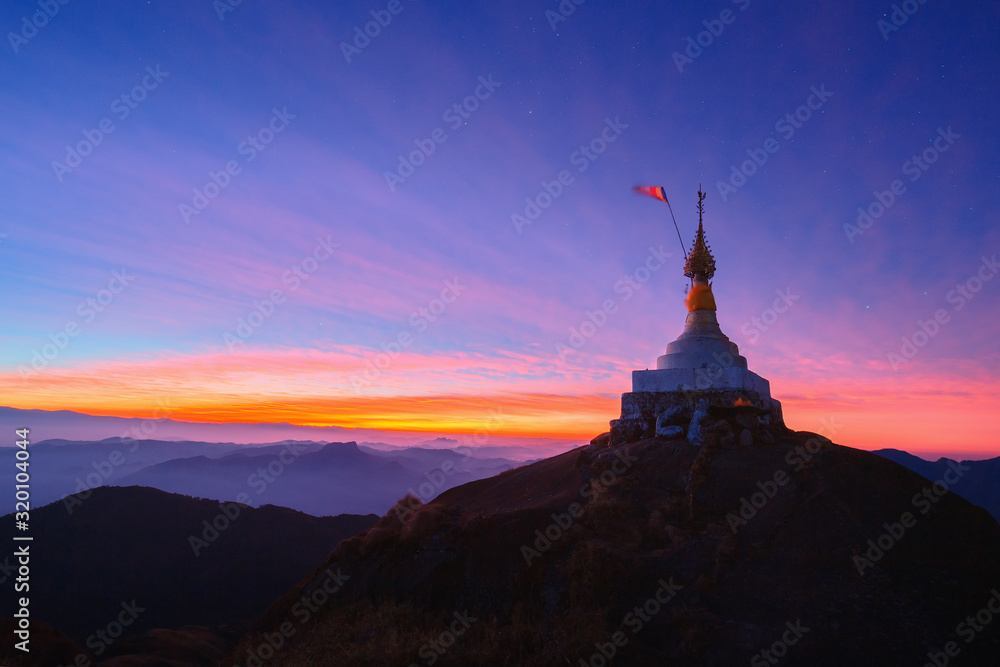 The pagoda on the top of the hill in the morning