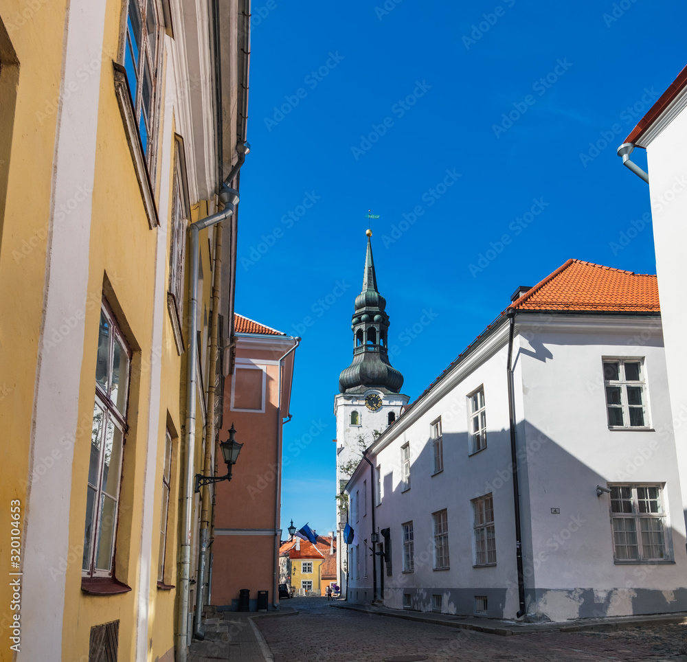 Saint Mary Cathedral under blue sky, Old town of Tallinn, Estonia.