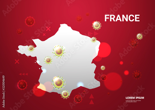 epidemic MERS-CoV flu spreading of world floating influenza virus cells wuhan coronavirus 2019-nCoV pandemic medical health risk france map background horizontal copy space vector illustration