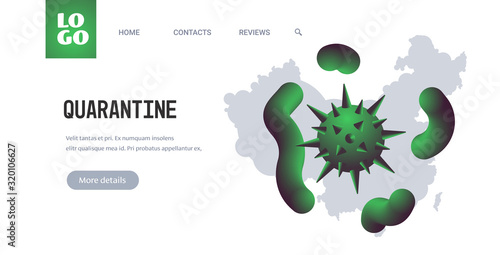 Coronavirus microbe danger public health risk disease epidemic MERS-CoV flu spreading floating influenza virus cells quarantine 2020 wuhan nCoV bacteria icon horizontal copy space vector illustration