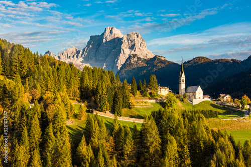 The ancient gothic church of San Lorenzo in Selva di Cadore, Dolomites (IT)