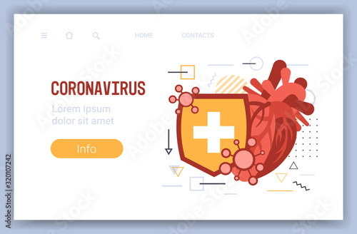 epidemic MERS-CoV floating influenza human heart protective shield virus protection concept wuhan coronavirus 2019-nCoV pandemic medical health risk horizontal copy space vector illustration