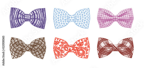 Valokuvatapetti Color set of different bow ties isolated on a white background