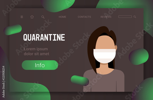 woman wearing protective mask epidemic MERS-CoV virus wuhan coronavirus 2019-nCoV pandemic medical health risk quarantine concept portrait horizontal copy space vector illustration