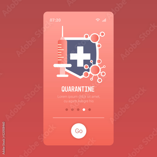 epidemic MERS-CoV floating influenza suringe vaccination virus protection concept protective shield wuhan coronavirus 2019-nCoV pandemic medical health risk mobile app copy space vector illustration