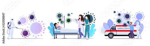 set coronavirus cells epidemic MERS-CoV virus floating influenza flu spreading of world concepts collection wuhan 2019-nCoV health risk full length vector illustration