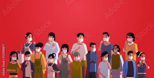 mix race people crowd in protective masks epidemic MERS-CoV stop coronavirus concept wuhan 2019-nCoV pandemic medical health risk portrait horizontal vector illustration