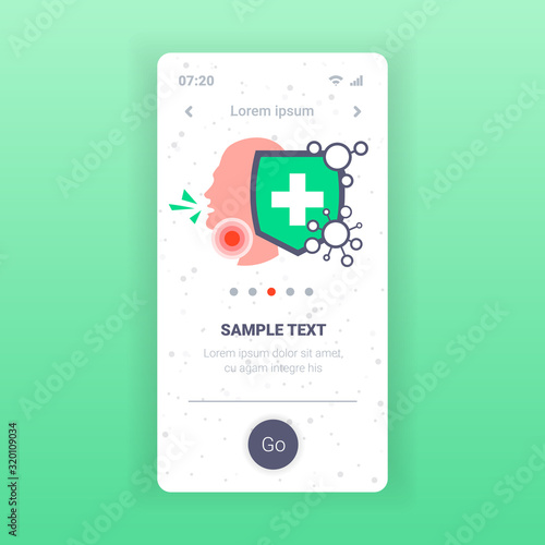epidemic MERS-CoV floating influenza sore throat ache protective shield virus protection concept wuhan coronavirus 2019-nCoV pandemic medical health risk mobile app copy space vector illustration