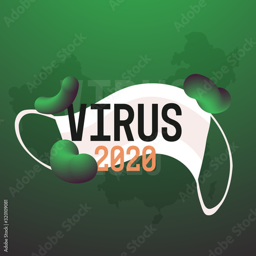 epidemic MERS-CoV bacteria icon floating influenza virus cell wuhan coronavirus 2019-nCoV pandemic medical health risk quarantine 2020 concept chinese map background horizontal vector illustration