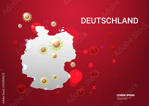 epidemic MERS-CoV flu spreading of world floating influenza virus cells wuhan coronavirus 2019-nCoV pandemic medical health risk deutschland map background horizontal copy space vector illustration