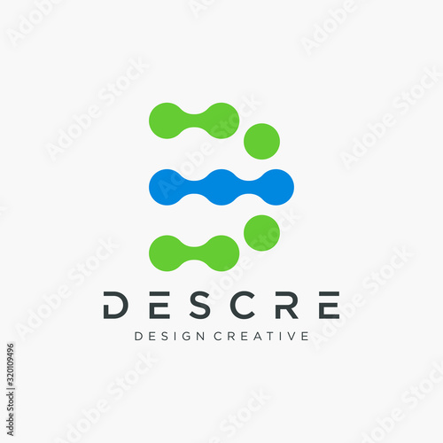 Abstract letter D logo with dot concept. Universal colorful biotechnology molecule atom DNA chip symbol. This logo is suitable for research, science, medical, logotype, technology, lab, molecule.