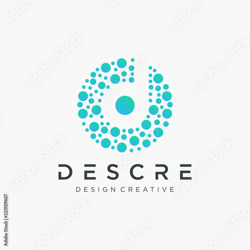 Abstract letter D logo with dot concept. Universal colorful biotechnology molecule atom DNA chip symbol. This logo is suitable for research, science, medical, logotype, technology, lab, molecule.