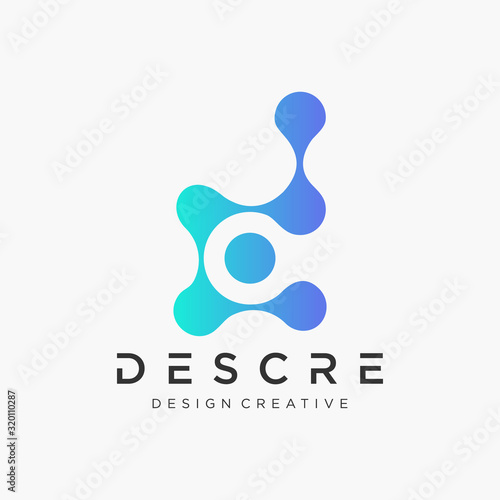 Abstract letter D logo with dot concept. Universal colorful biotechnology molecule atom DNA chip symbol. This logo is suitable for research, science, medical, logotype, technology, lab, molecule.