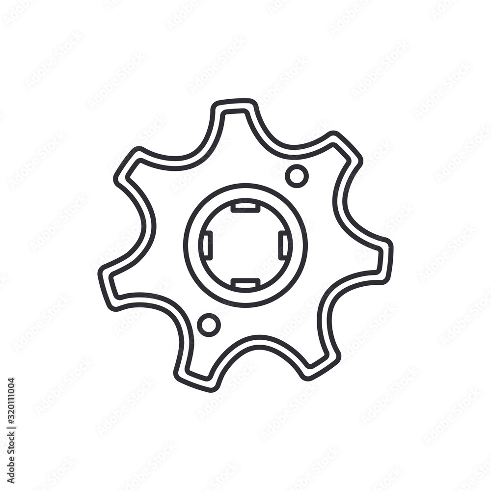 Line vector icon auto moto parts accessories drive gear. Repair service equipment. Engine elements shop catalog. Vintage vehicle symbol. Motorcycle mechanic. Transportation. Graphic element background