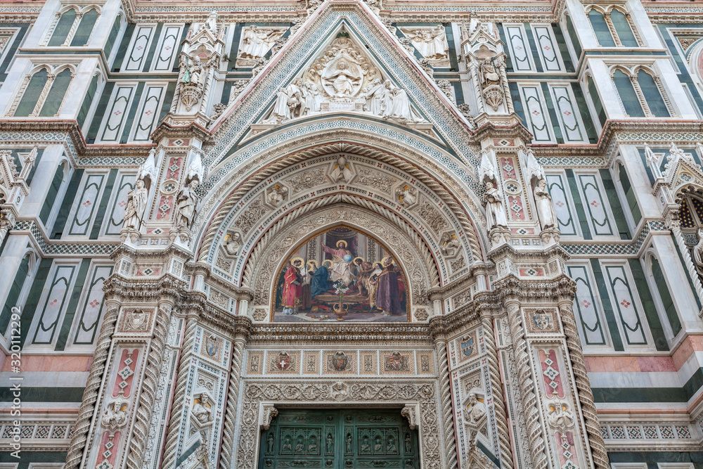Florence / Italy - September 2015: Decorative elements of the Cathedral (Duomo di Rienze)