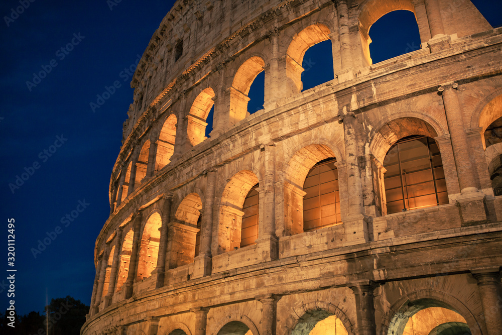 Colosseum at night in Rome, Italy