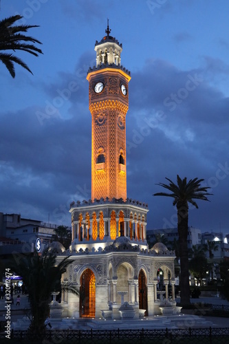 Izmir, Turkey - clock tower by night
