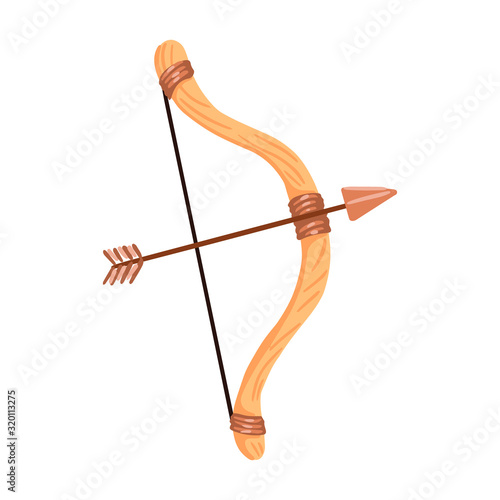 Wooden bow and arrow. Vector cartoon flat illustration