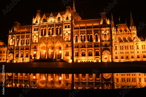 Budapest Parliament at Night Reflection