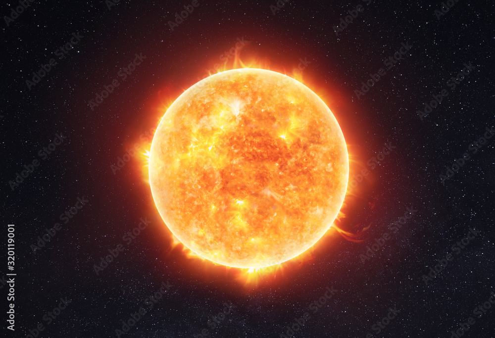 3D illustration of dangerous big sun - obrazy, fototapety, plakaty 