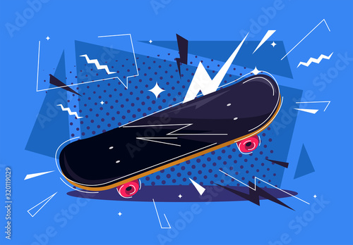 Vector illustration of a skateboard in dynamics