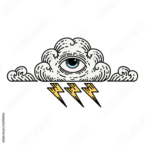 traditional tattoo of an all seeing eye cloud