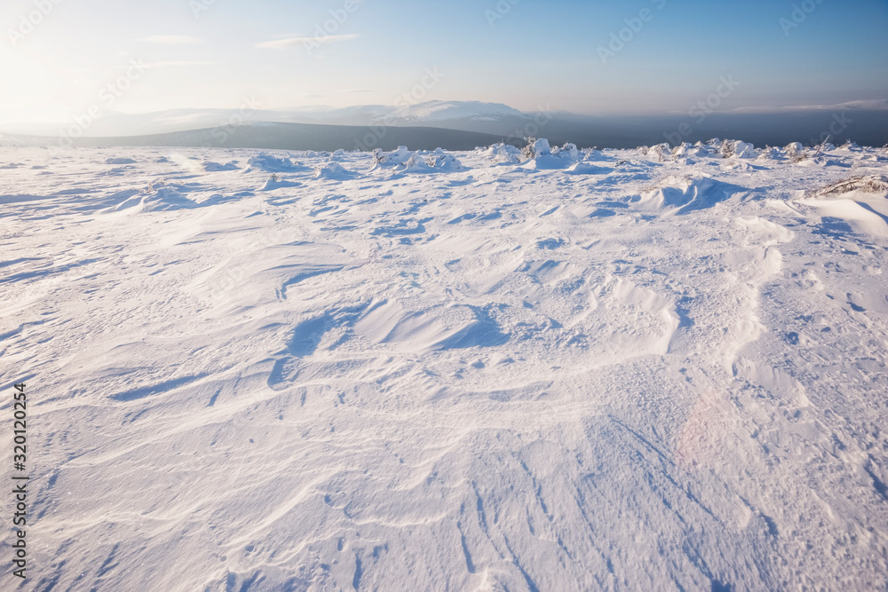 Snow desert in the Northern Ural mountains, Russia