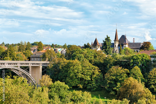 Panorama of Bern with Kirchenfeld bridge and Historical Museum building, Bern-Mittelland district, Switzerland.