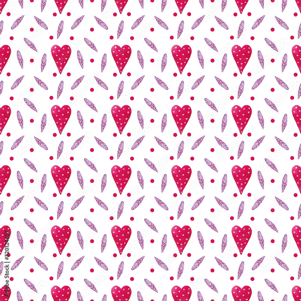 Seamless pattern of watercolor red hearts on a white background. Use for wedding invitations, birthdays, menus and decorations Seamless pattern of watercolor red hearts on a white background. Use for wedding invitations, birthdays, menus and decorations