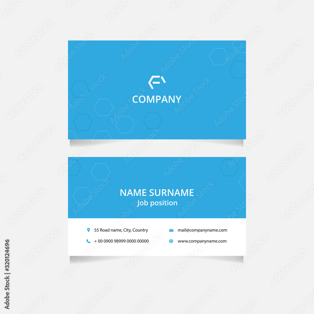 Vector blue business card design. Simple business card..