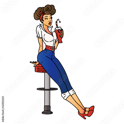 tattoo of a pinup girl drinking a milkshake