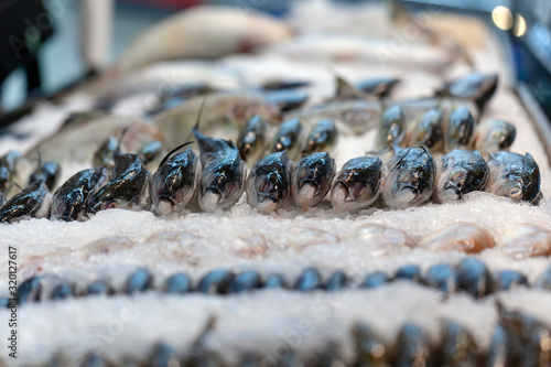 Dalat, Vietnam, Supermarket, a large assortment of seafood, fish on ice